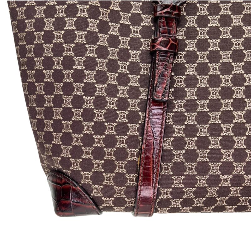 CELINE CELINE MONOGRAM EBONY MACADAM CROCO EMBOSSED TOTE BAG