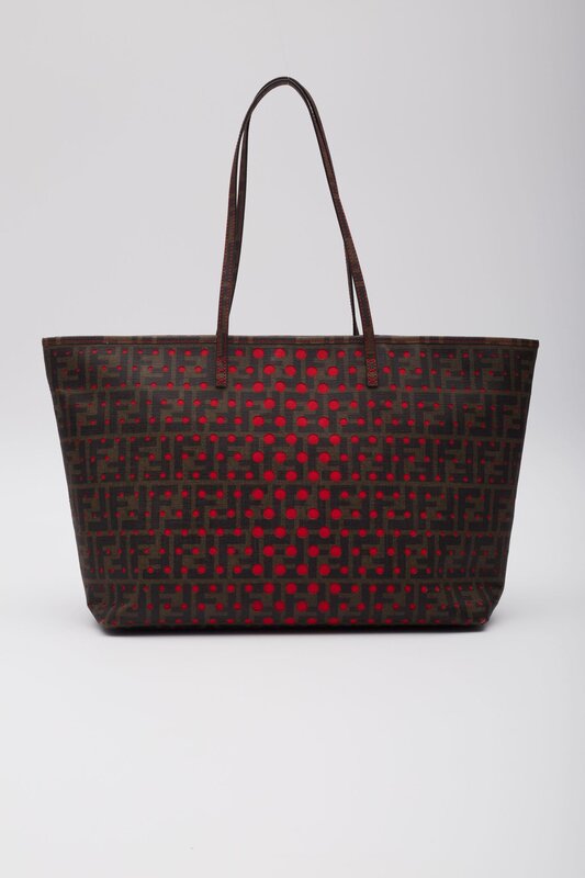 FENDI ZUCCA SPALMATI PERFORATED MEDIUM ROLL TOTE TOBACCO