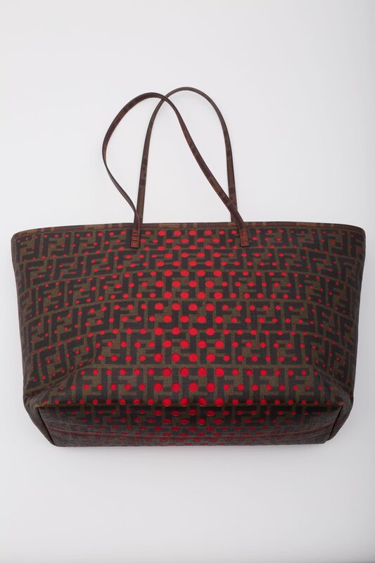 FENDI ZUCCA SPALMATI PERFORATED MEDIUM ROLL TOTE TOBACCO