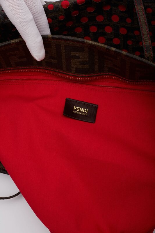 FENDI ZUCCA SPALMATI PERFORATED MEDIUM ROLL TOTE TOBACCO