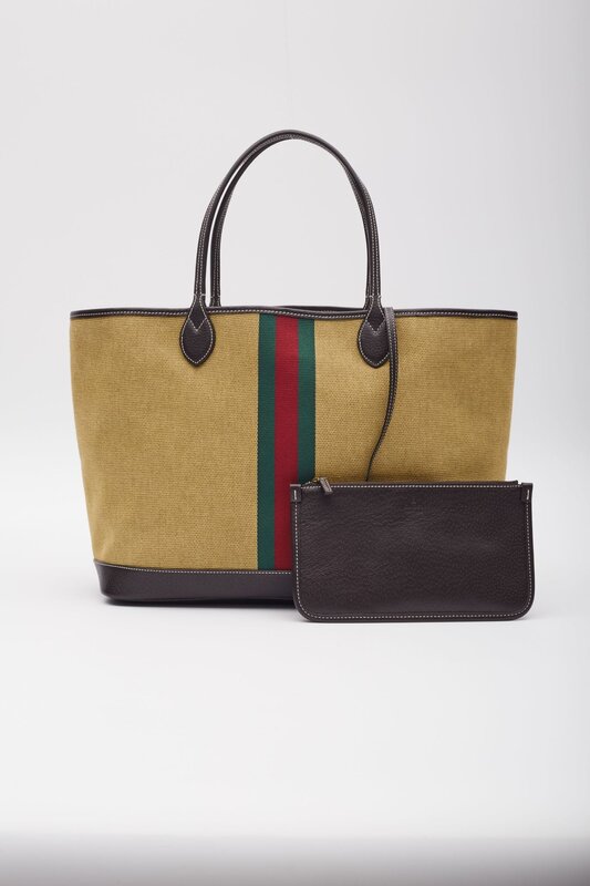 GUCCI CANVAS RICE WEB BROWN COCOA TOTE BAG 60