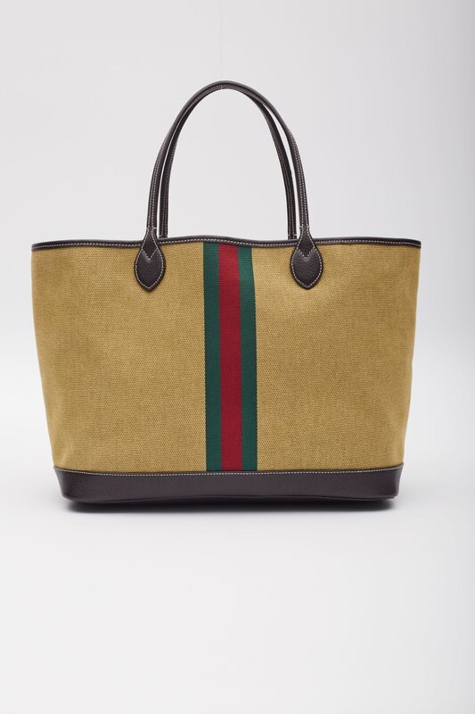 GUCCI CANVAS RICE WEB BROWN COCOA TOTE BAG 60