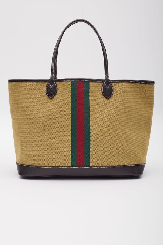 GUCCI CANVAS RICE WEB BROWN COCOA TOTE BAG 60