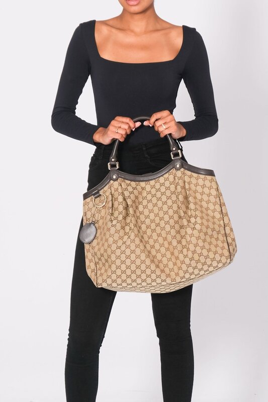 GUCCI MONOGRAM EBONY SUKEY HOBO BAG LARGE