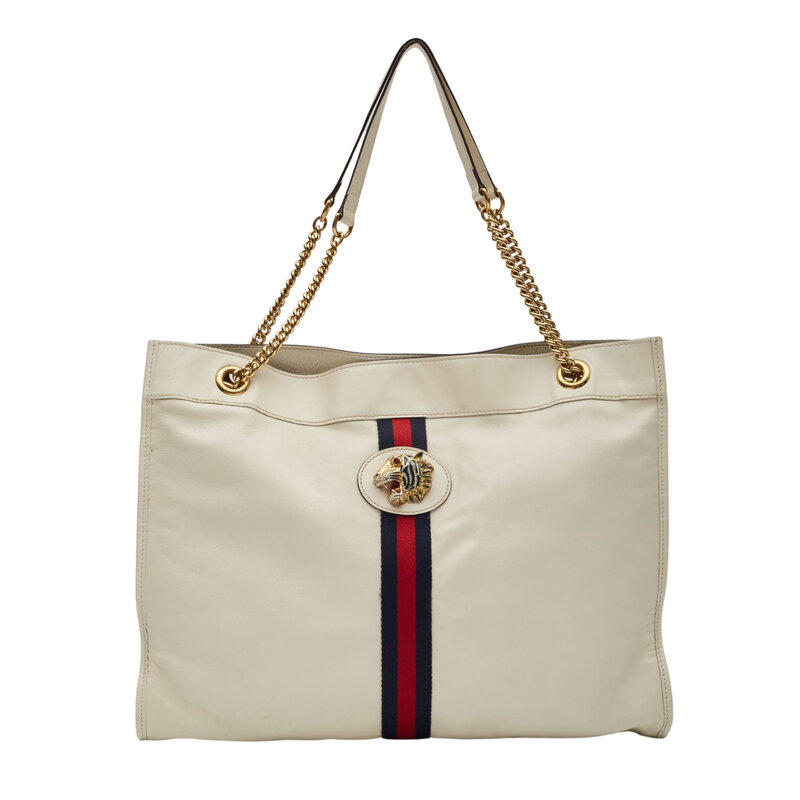 GUCCI WHITE LEATHER RAJAH CHAIN TOTE LARGE