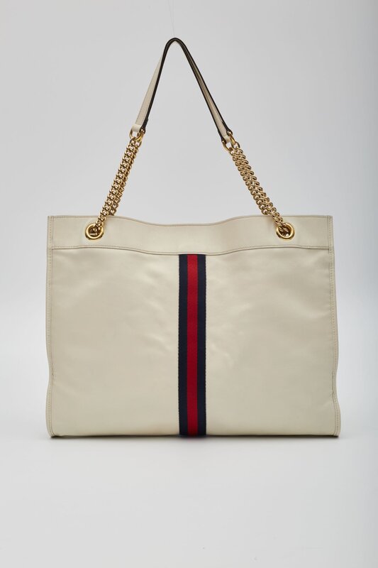 GUCCI WHITE LEATHER RAJAH CHAIN TOTE LARGE