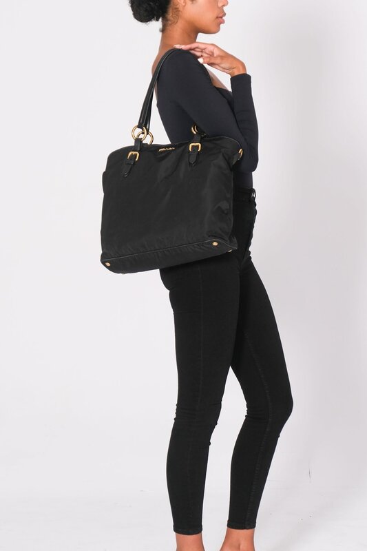 PRADA PRADA BLACK NYLON DAINO-TRIMMED TESSUTO TOTE