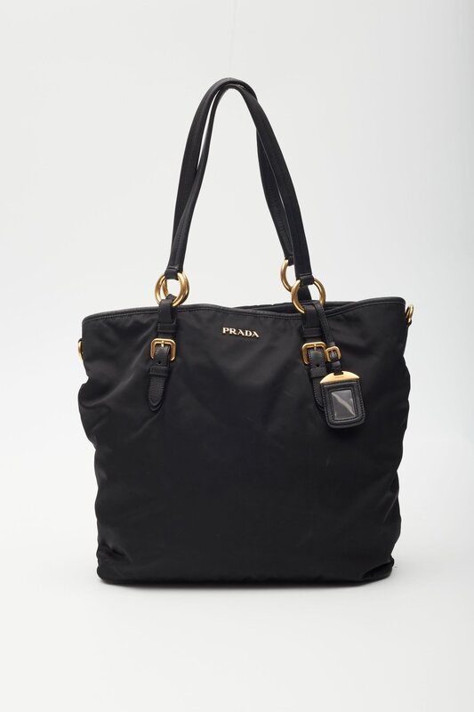 PRADA BLACK NYLON DAINO-TRIMMED TESSUTO TOTE