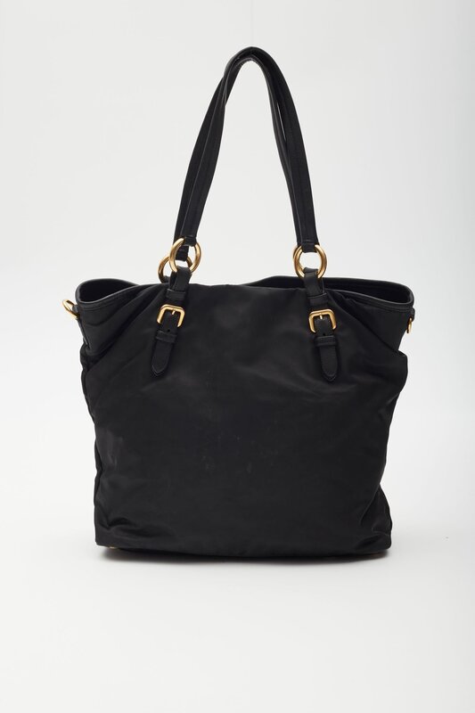 PRADA BLACK NYLON DAINO-TRIMMED TESSUTO TOTE