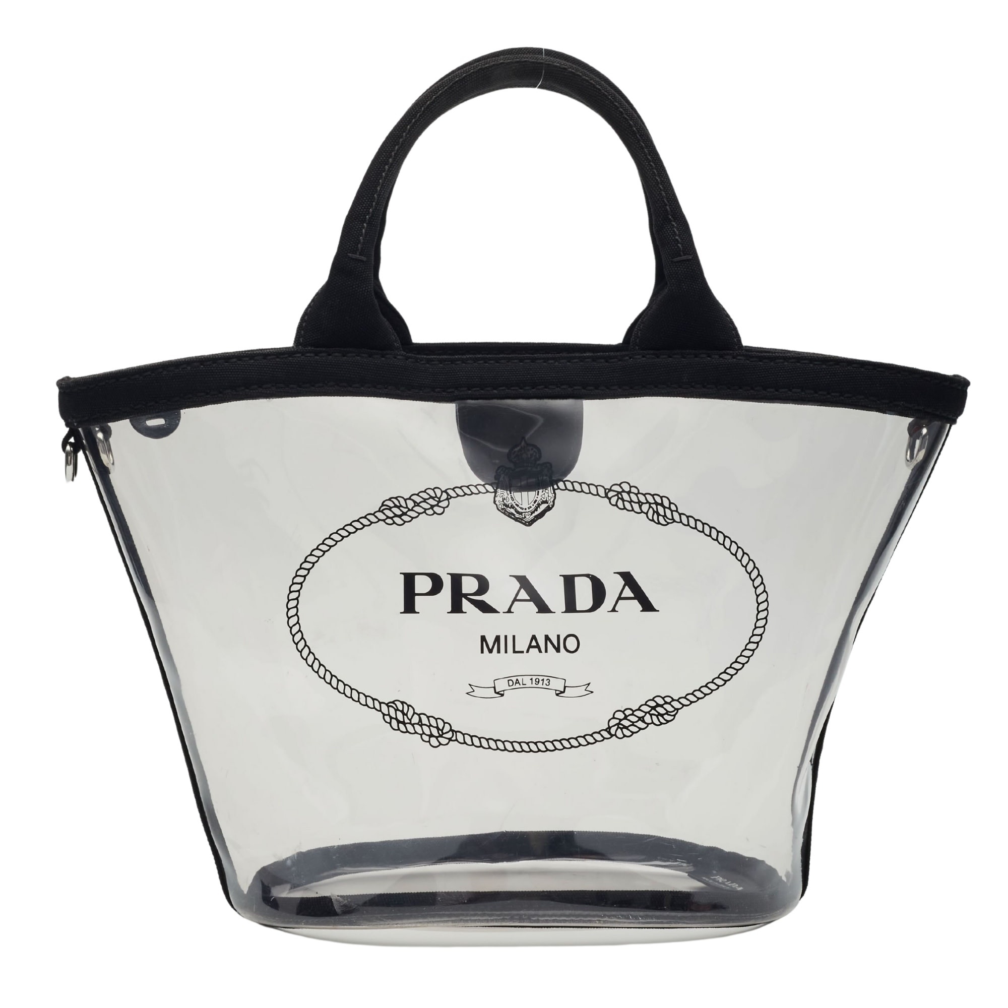 PRADA PRADA CLEAR PVC LOGO BEACH TOTE BAG