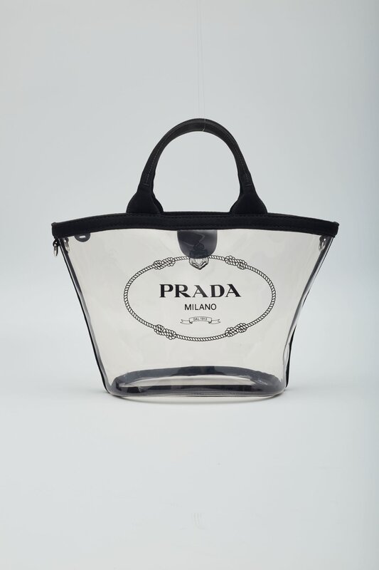 PRADA CLEAR PVC LOGO BEACH TOTE BAG