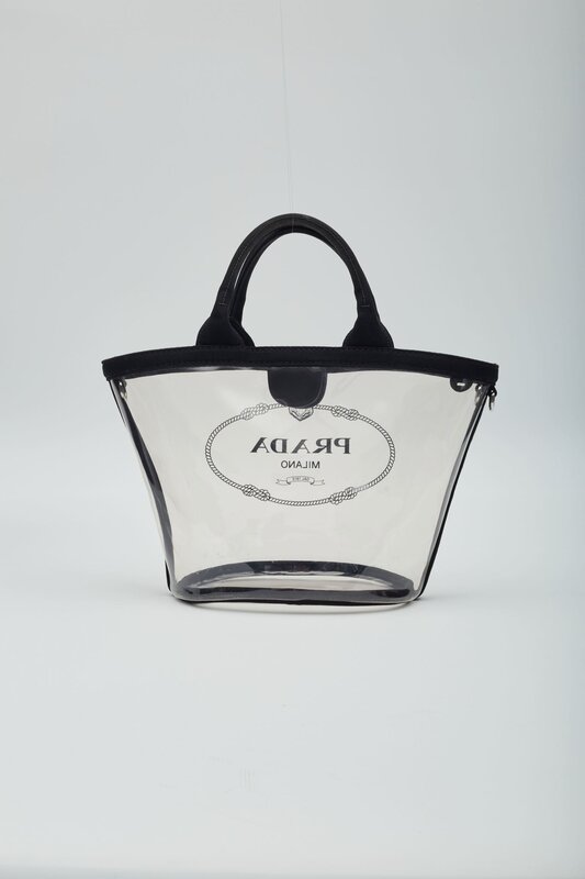 PRADA PRADA CLEAR PVC LOGO BEACH TOTE BAG