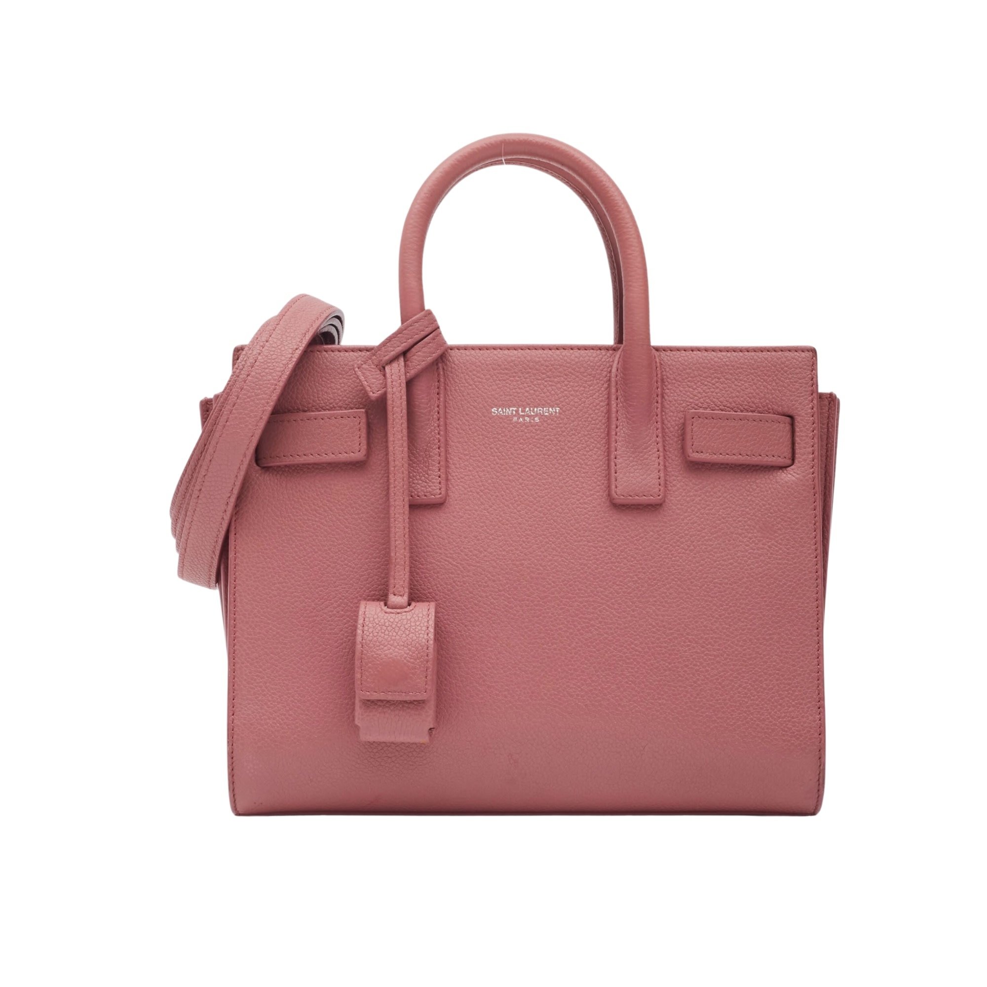 SAINT LAURENT ROSE DARK CALFSKIN NANO SAC DE JOUR TOTE BAG