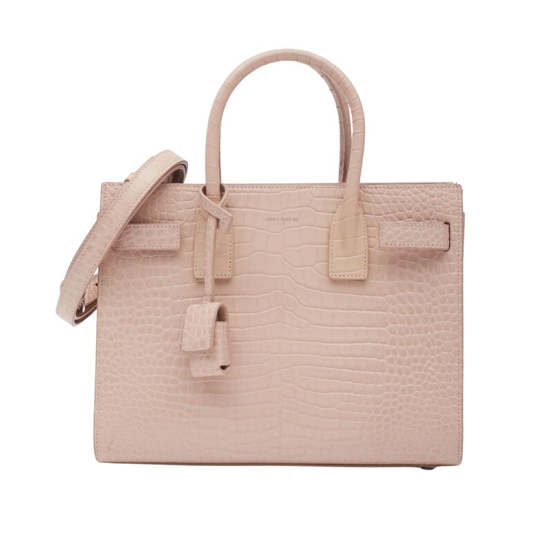 SAINT LAURENT CALFSKIN ROSE CROC EMBOSSED BABY SAC DE JOUR