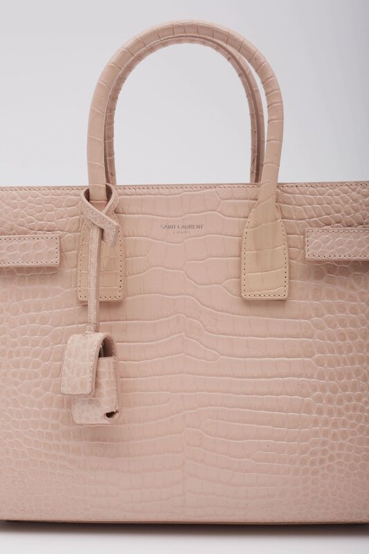 SAINT LAURENT CALFSKIN ROSE CROC EMBOSSED BABY SAC DE JOUR