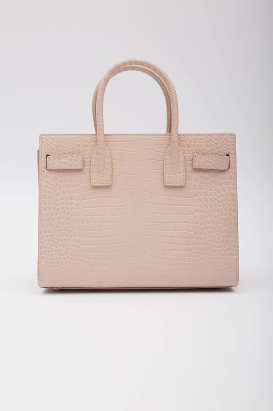 SAINT LAURENT CALFSKIN ROSE CROC EMBOSSED BABY SAC DE JOUR