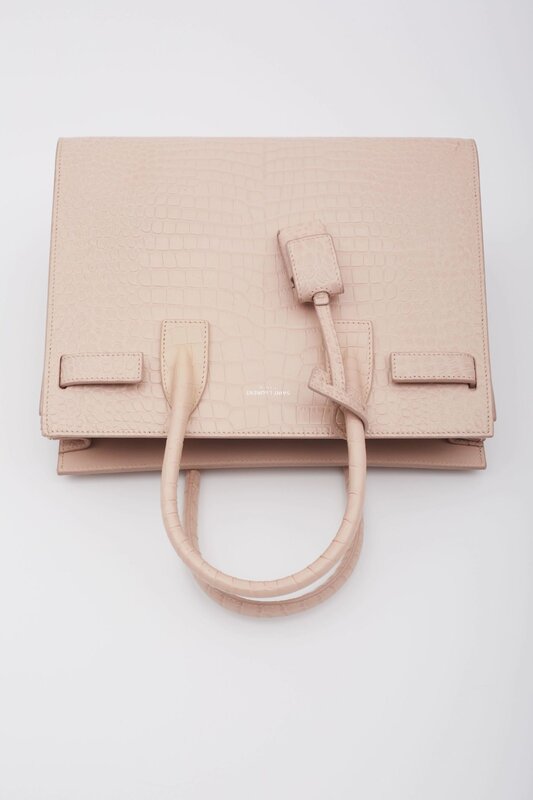 SAINT LAURENT CALFSKIN ROSE CROC EMBOSSED BABY SAC DE JOUR