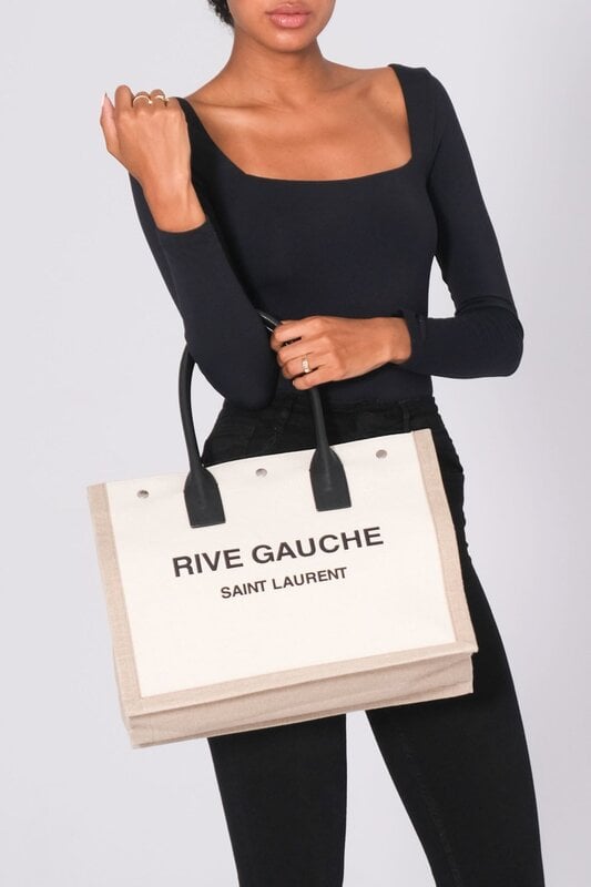 SAINT LAURENT PARIS RIVE GAUCHE BEIGE CANVAS TOTE LARGE