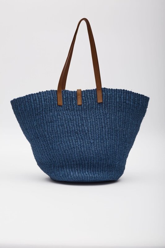 SAINT LAURENT RAFFIA PANNIER BLUE TOTE BAG