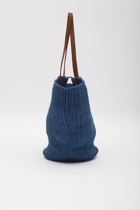 SAINT LAURENT RAFFIA PANNIER BLUE TOTE BAG