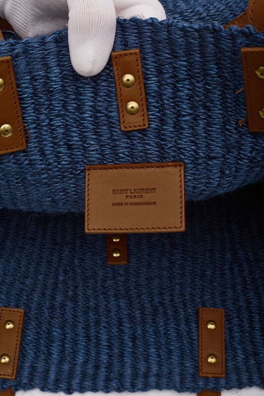 SAINT LAURENT RAFFIA PANNIER BLUE TOTE BAG