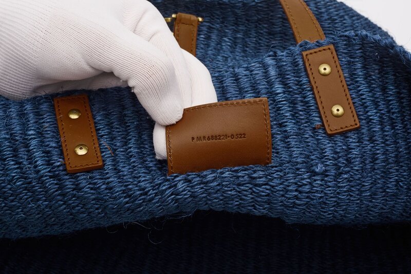 SAINT LAURENT RAFFIA PANNIER BLUE TOTE BAG