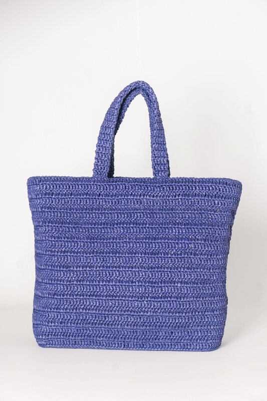 SAINT LAURENT MEDIUM RAFFIA TOTE BAG BLUE