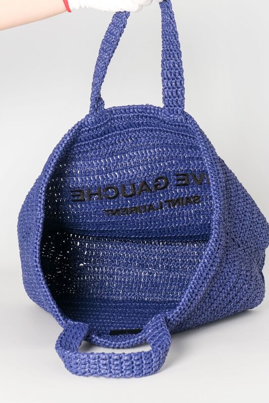 SAINT LAURENT SAINT LAURENT MEDIUM RAFFIA TOTE BAG BLUE
