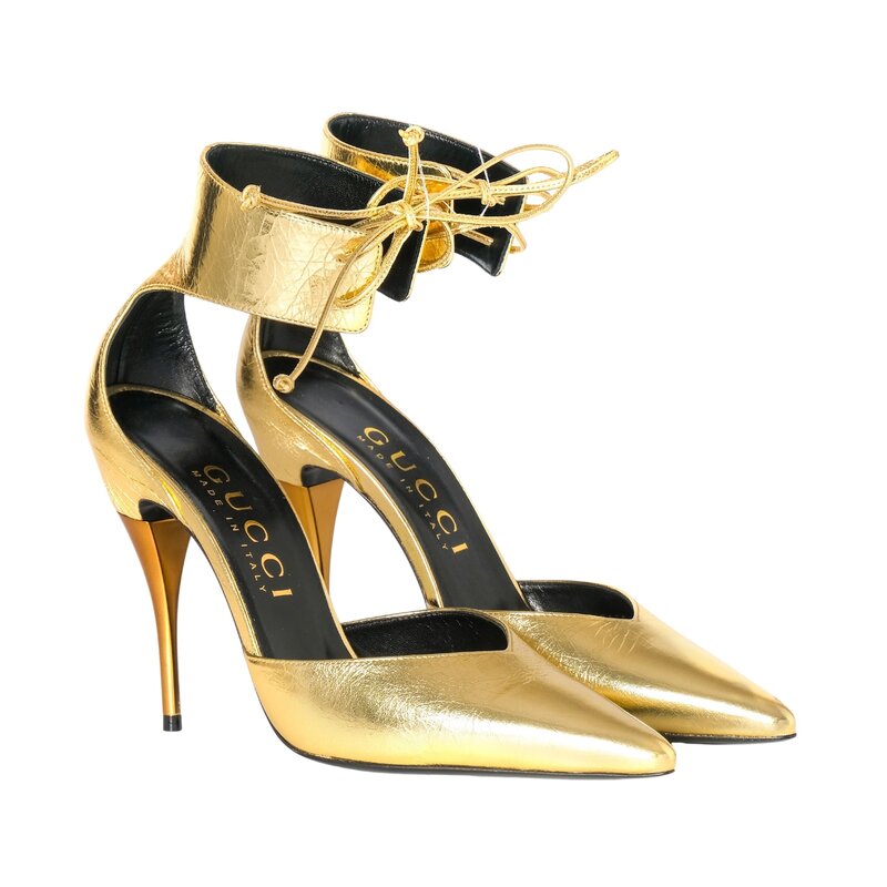 GUCCI KIND GOLD METALLIC LEATHER PRISCILLA HEELS