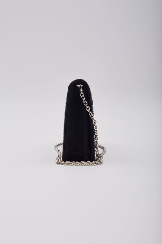 CHRISTIAN DIOR CRYSTAL CANNAGE BLACK SATIN SHOULDER & CLUTCH BAG