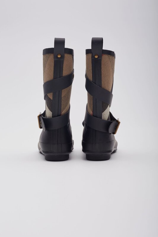 BURBERRY CANVAS PLAID PRINT RAIN BOOTS (EU 35)
