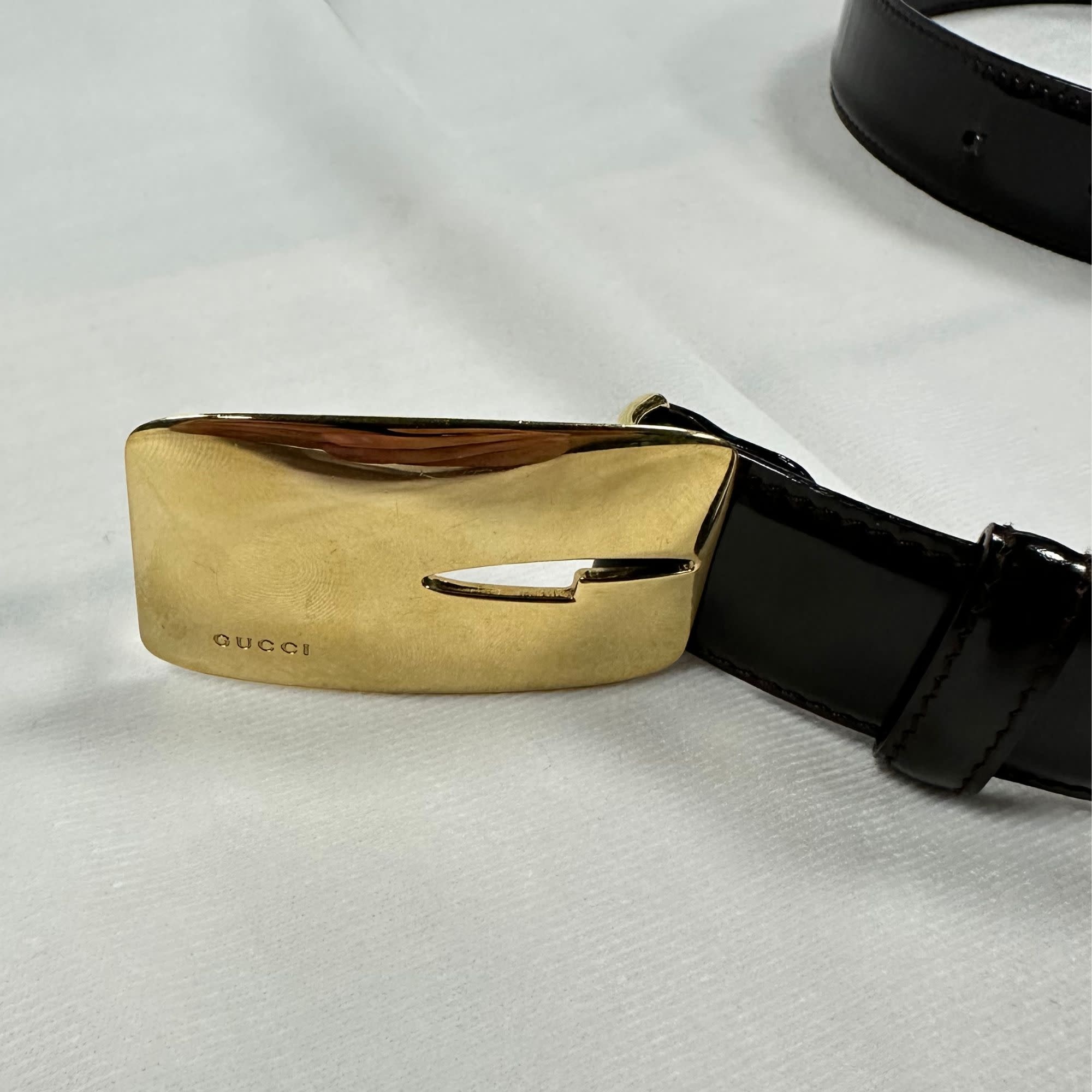 gucci-tom-ford-1996-iconic-gold-logo-brown-leather-belt - CRTBLNCHSHP