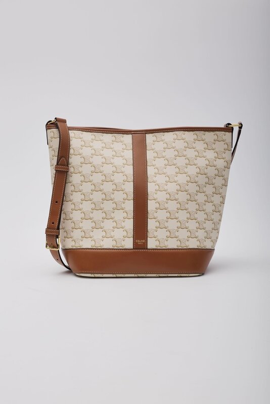 CELINE CELINE TRIOMPHE CANVAS CALFSKIN BUCKET BAG SMALL WHITE