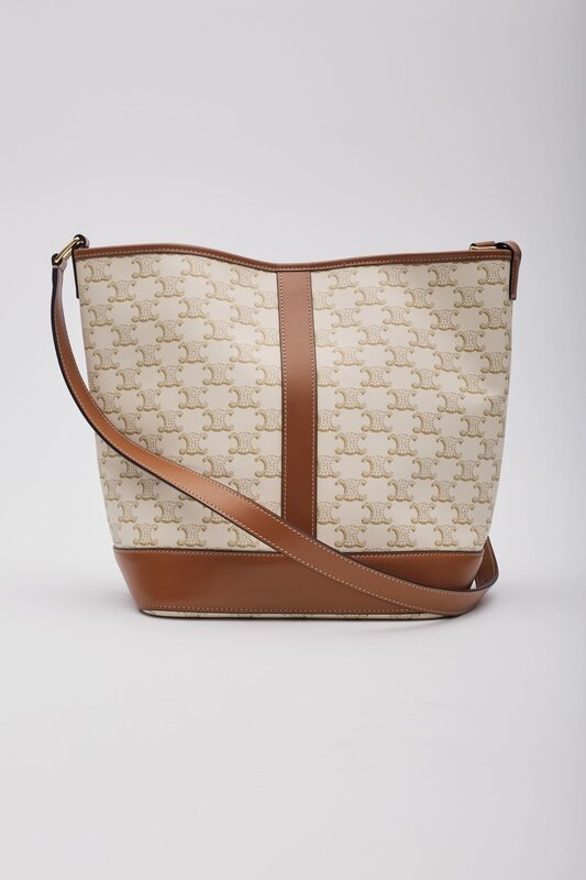 CELINE CELINE TRIOMPHE CANVAS CALFSKIN BUCKET BAG SMALL WHITE