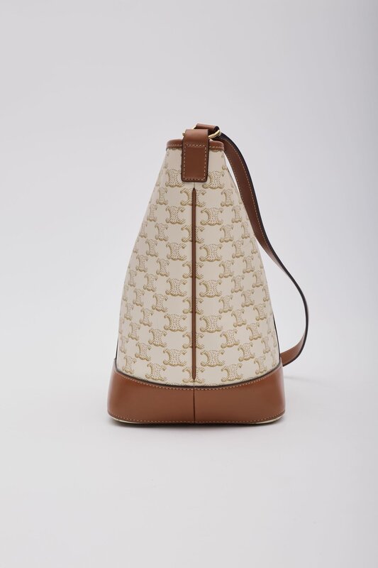 CELINE CELINE TRIOMPHE CANVAS CALFSKIN BUCKET BAG SMALL WHITE