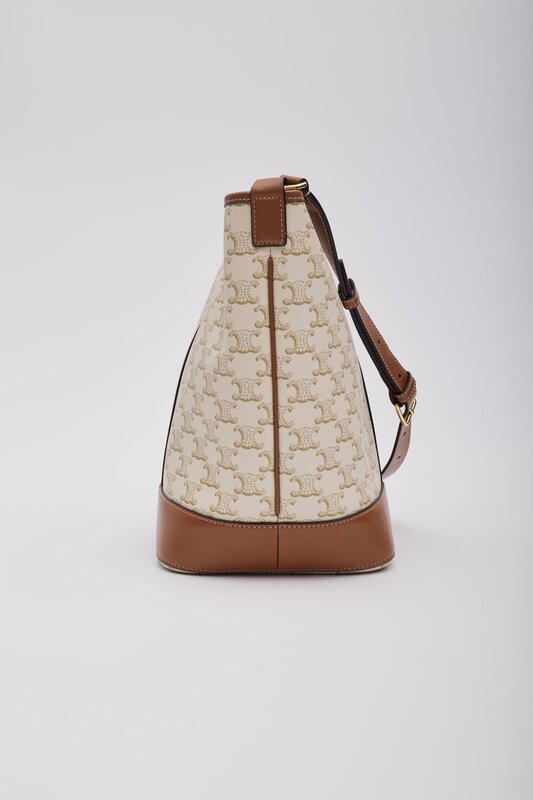 CELINE CELINE TRIOMPHE CANVAS CALFSKIN BUCKET BAG SMALL WHITE