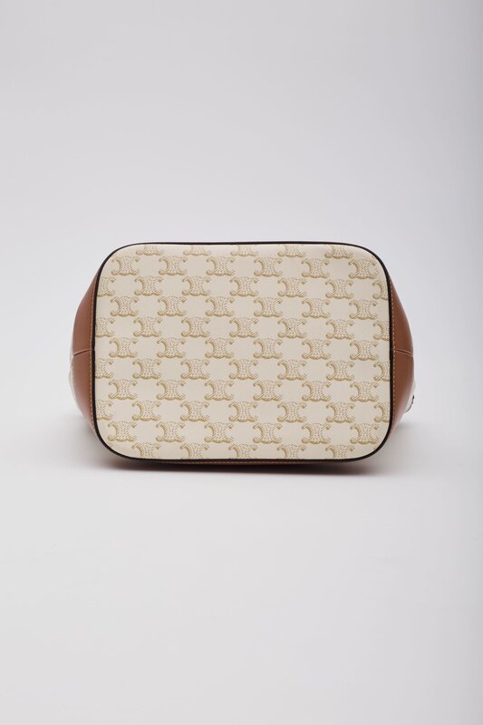 CELINE CELINE TRIOMPHE CANVAS CALFSKIN BUCKET BAG SMALL WHITE