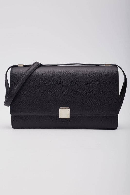 CELINE CELINE TEXTURED LEATHER BLACK CASE FLAP BAG MEDIUM
