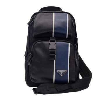 PRADA PRADA LEATHER & TESSUTO NYLON BLACK BLUE SLING BACKPACK