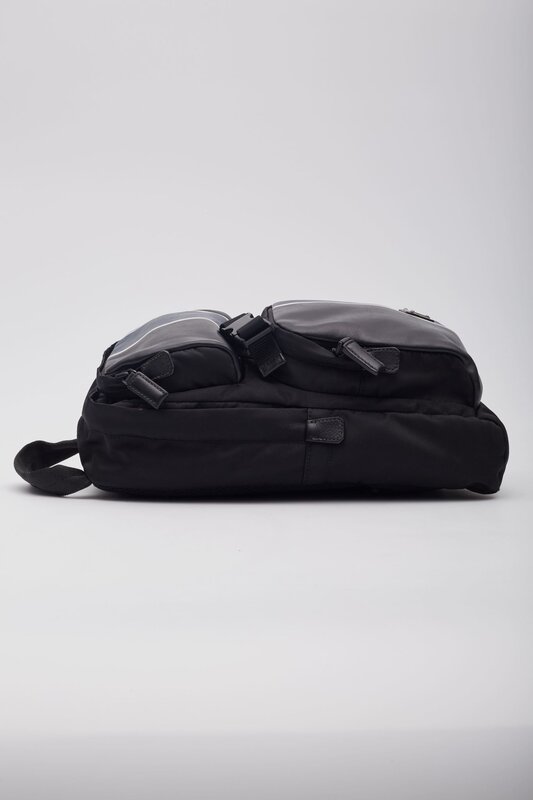 PRADA PRADA LEATHER & TESSUTO NYLON BLACK BLUE SLING BACKPACK