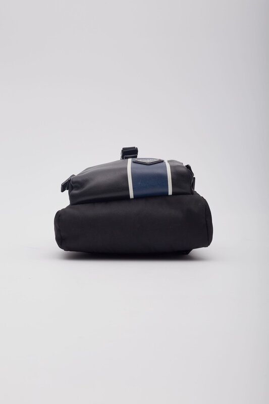 PRADA PRADA LEATHER & TESSUTO NYLON BLACK BLUE SLING BACKPACK