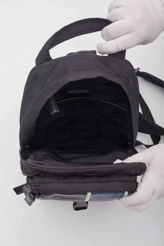 PRADA PRADA LEATHER & TESSUTO NYLON BLACK BLUE SLING BACKPACK