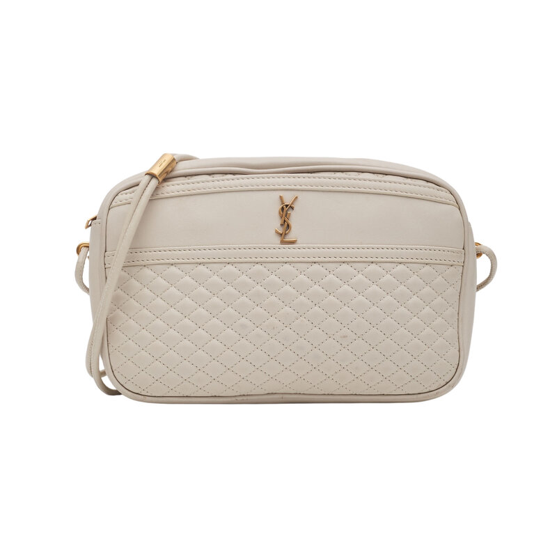 SAINT LAURENT SAINT LAURENT WHITE LAMBSKIN VICTOIRE CAMERA BAG