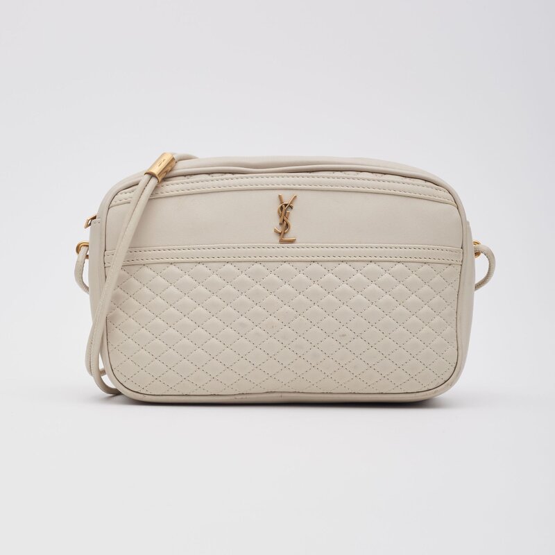 SAINT LAURENT SAINT LAURENT WHITE LAMBSKIN VICTOIRE CAMERA BAG