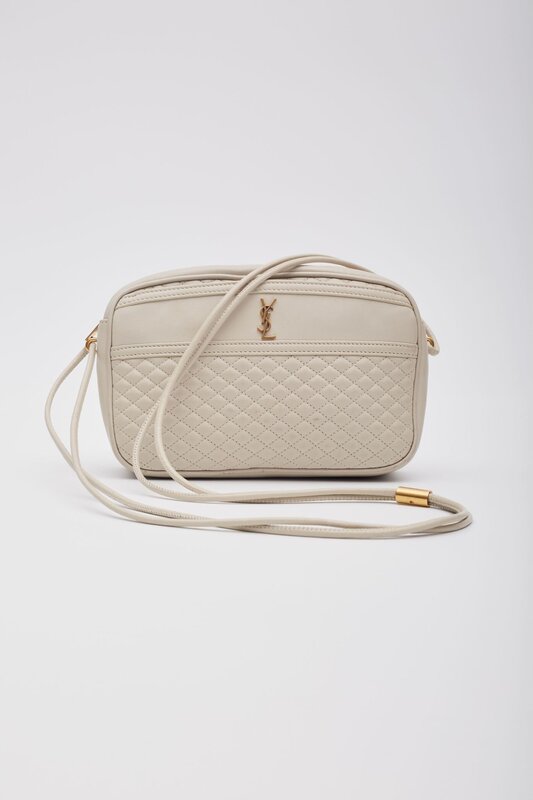 SAINT LAURENT SAINT LAURENT WHITE LAMBSKIN VICTOIRE CAMERA BAG