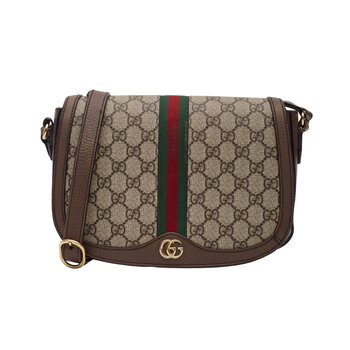 GUCCI GUCCI GG SUPREME MONOGRAM WEB OPHIDIA FLAP BAG BROWN