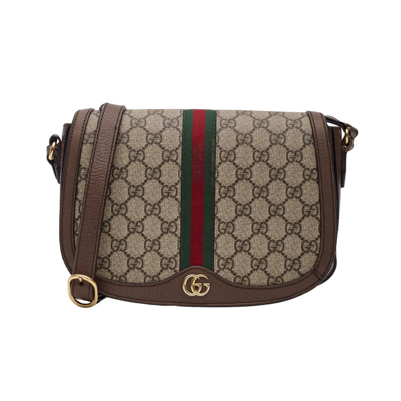 GUCCI GUCCI GG SUPREME MONOGRAM WEB OPHIDIA FLAP BAG BROWN (DEAL OF THE DAY)
