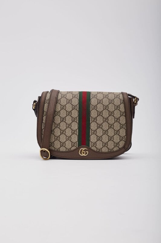 GUCCI GUCCI GG SUPREME MONOGRAM WEB OPHIDIA FLAP BAG BROWN (DEAL OF THE DAY)