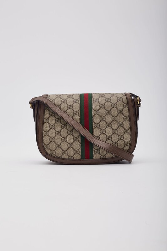 GUCCI GUCCI GG SUPREME MONOGRAM WEB OPHIDIA FLAP BAG BROWN (DEAL OF THE DAY)