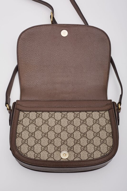 GUCCI GUCCI GG SUPREME MONOGRAM WEB OPHIDIA FLAP BAG BROWN (DEAL OF THE DAY)